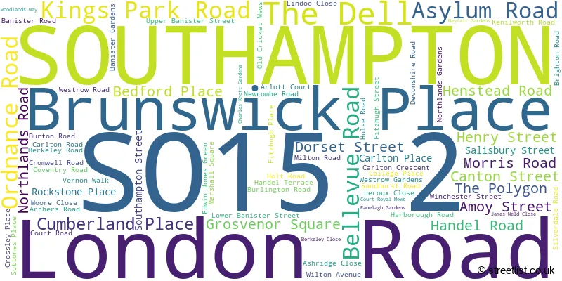 A word cloud for the SO15 2 postcode